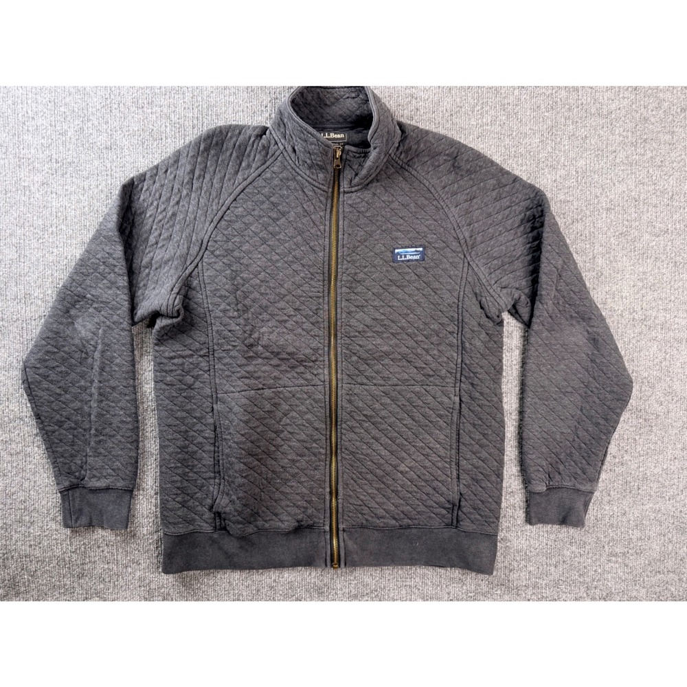 LL Bean Mens M Gray Quilted Full Zip Sweatshirt Jacket Traditional Fit 513035